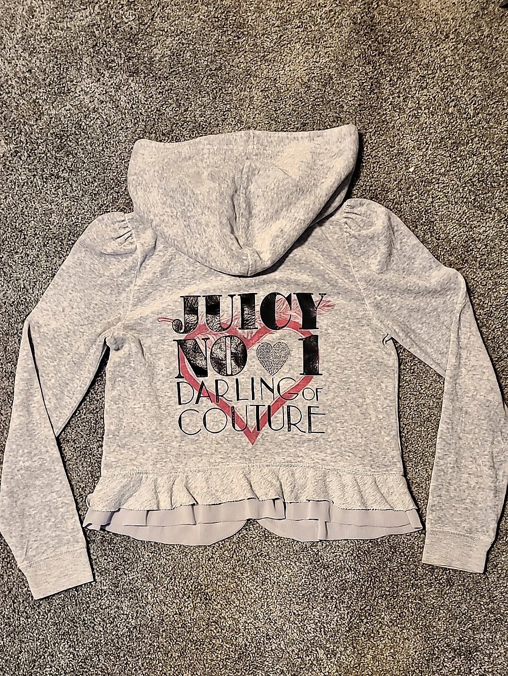 2010 Y2K Juicy Couture Darling Couture Gray Velour Zip Hoodie Size Medium